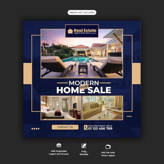 PSD 不動産会社のソーシャルメディアのinstagramの投稿またはwebバナーテンプレート