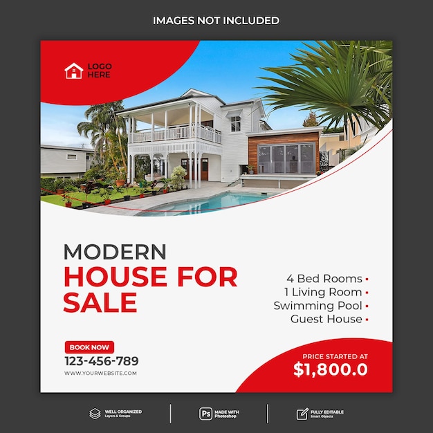 Real estate house social media instagram post or square banner template