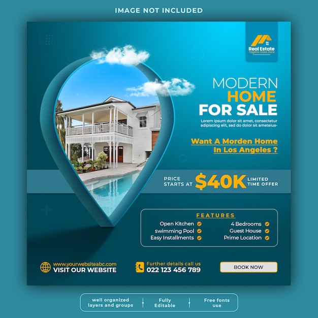 Real estate house social media or instagram post or square web banner promo template