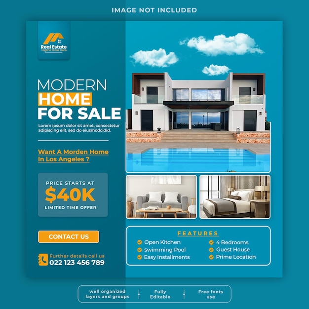 Real estate house social media or instagram post or square web banner promo template