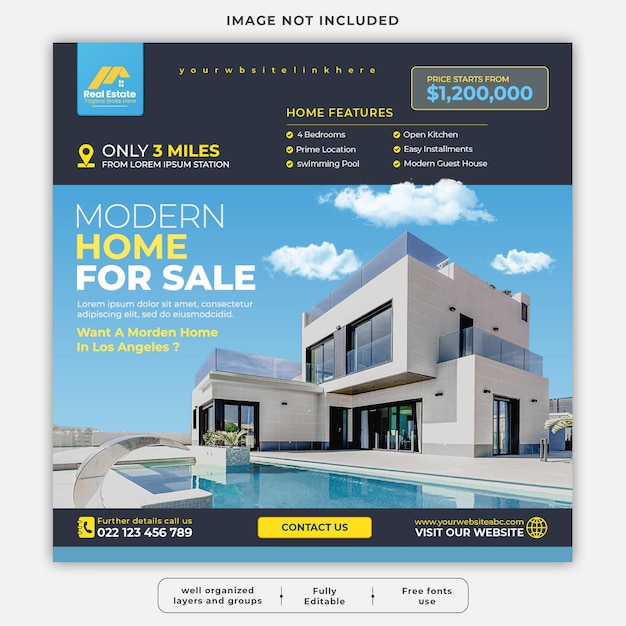 Real estate house social media or instagram post or square web banner promo template