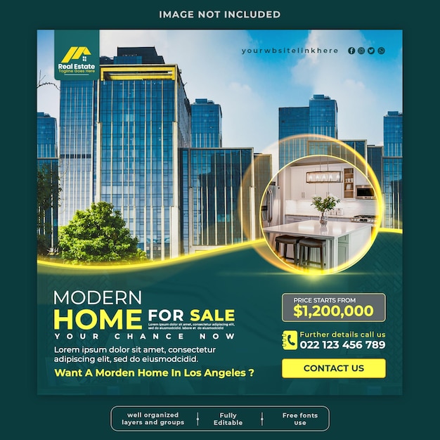 PSD real estate house social media or instagram post or square web banner promo template