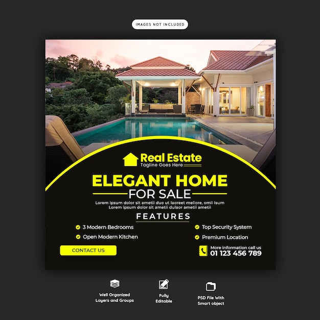 Real estate house social media instagram post or web banner template