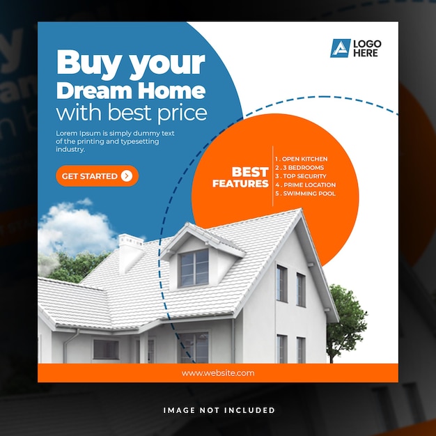 PSD real estate house social media post or banner design template