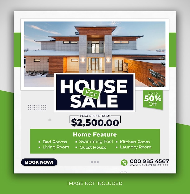 Real estate house social media post or square banner flyer design template