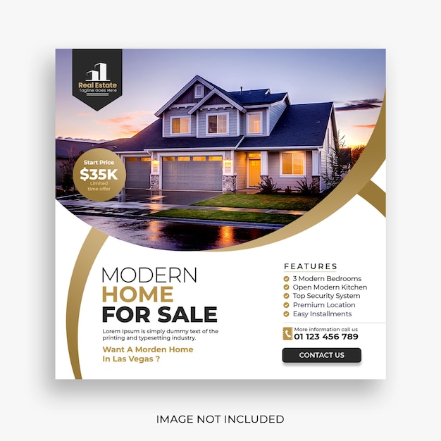 Real estate house social media post or square banner template