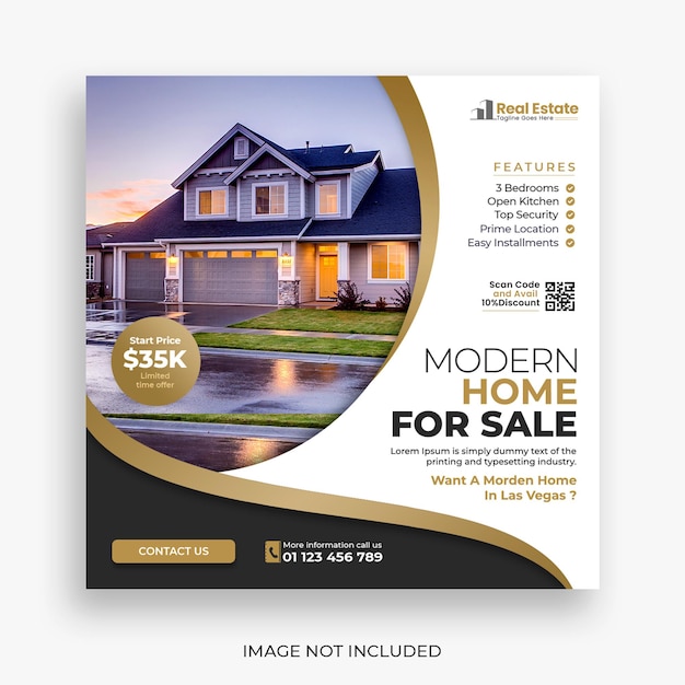 real estate house social media post or square banner template