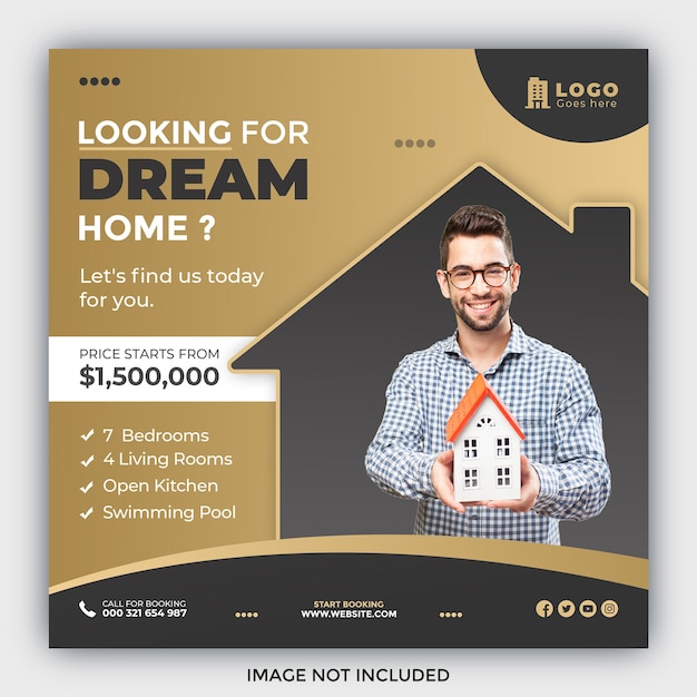 Real estate house social media post or square  banner template