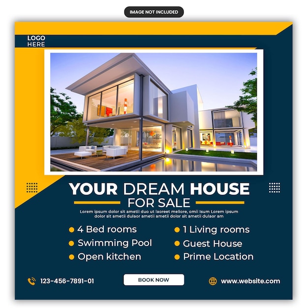 Real estate house social media post or square banner template