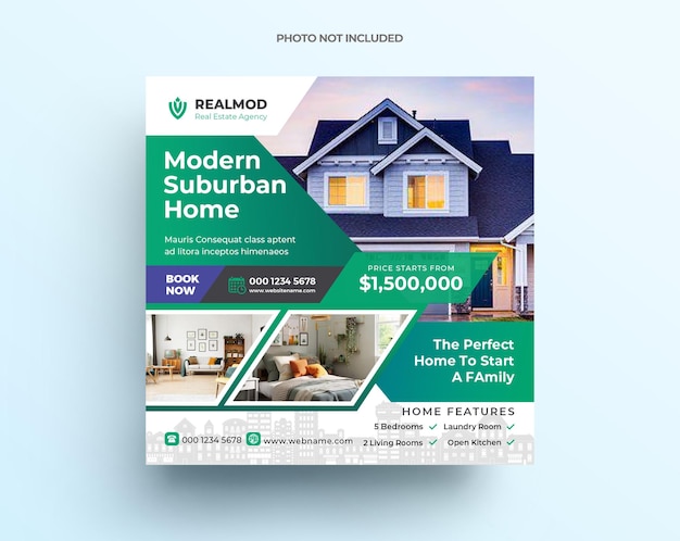 Real estate house social media post or square banner template