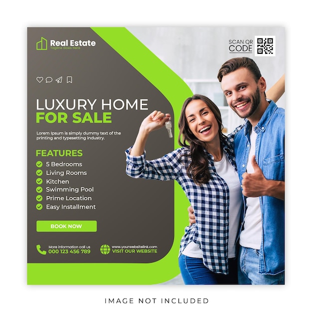 Real estate house social media post or square banner template