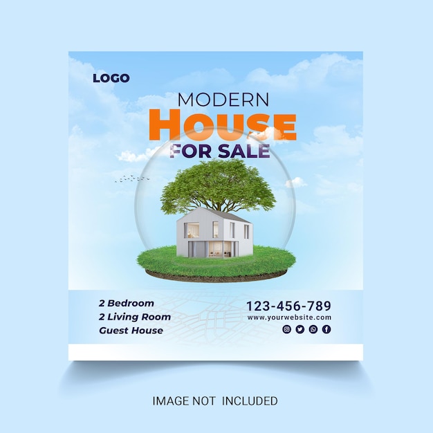 Real estate house social media post or square post or web banner promo template premium psd