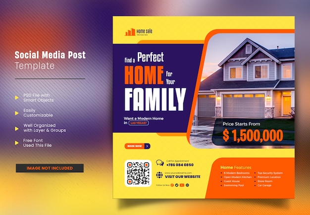 Real estate house with a modern home for sale social media post square web banner promotion