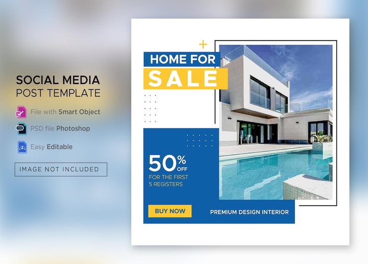 PSD 부동산 인스 타 그램 게시물 또는 사각형 웹 배너 광고 템플릿 premium psd