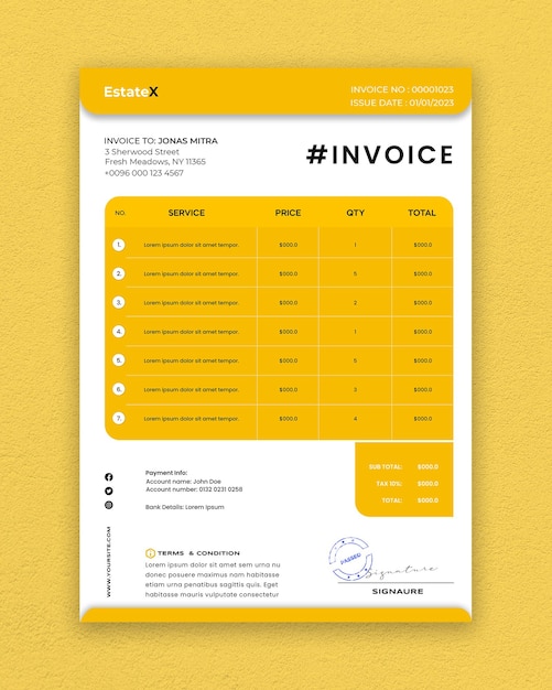 PSD real estate invoice business design