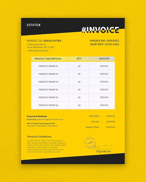 PSD real estate invoice business design