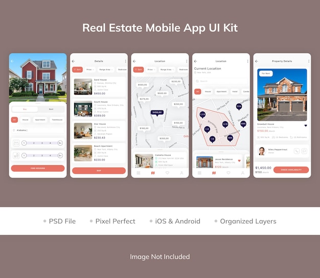 PSD real estate mobile app ui kit