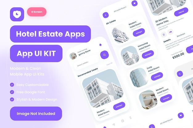 Комплект пользовательского интерфейса мобильного приложения real estate