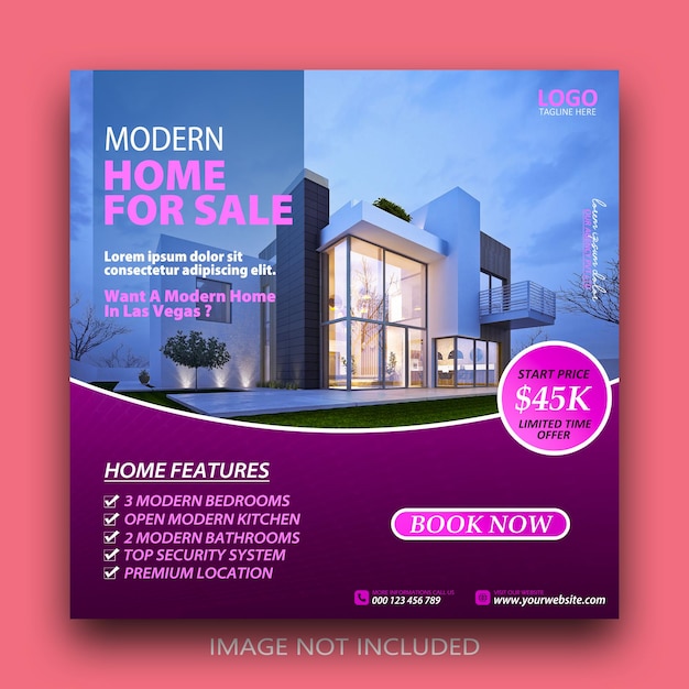 Real estate and modern home sale advertising social media post template