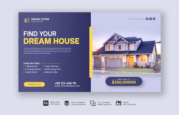 Real estate modern home sale social media cover web banner template