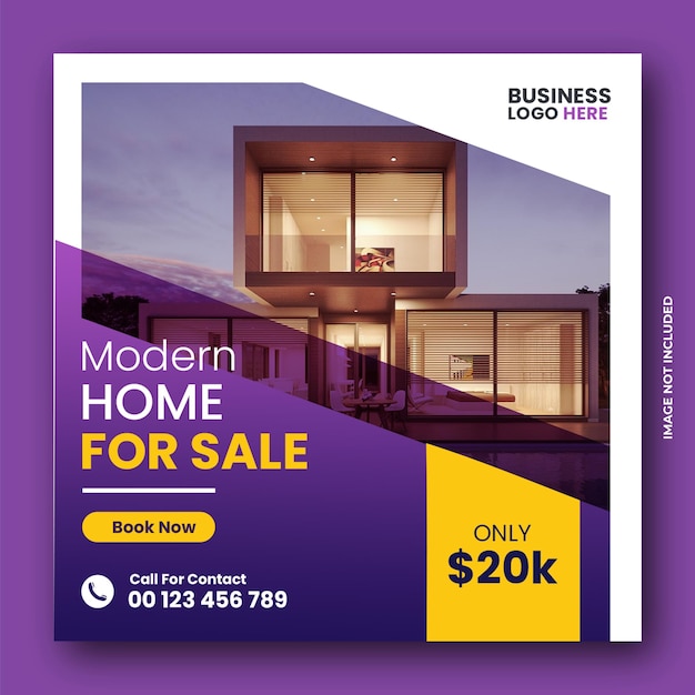 PSD Продажа современного дома в сфере недвижимости, недвижимость в социальных сетях или дизайн поста в instagram