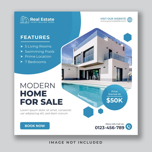 Real estate modern home sale social media post template