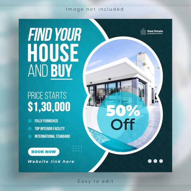 Real estate modern house business social media post or square web banner and instagram template