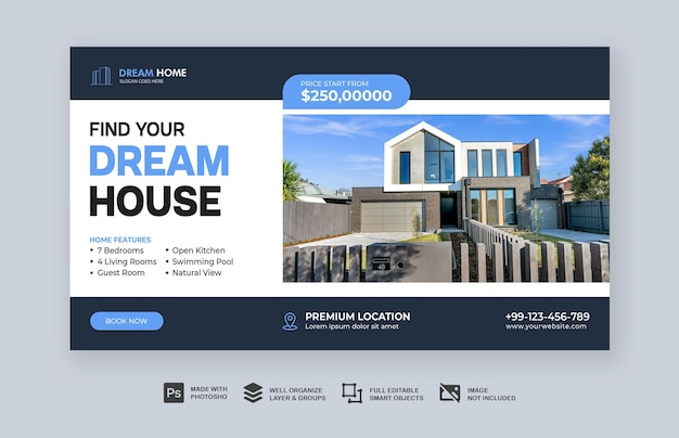 不動産モダンハウスプロパティのwebバナーまたは広告バナーテンプレート