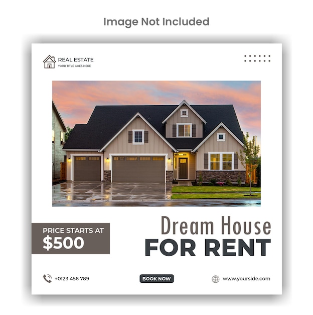 Real estate modern house rent social media or instagram post template design