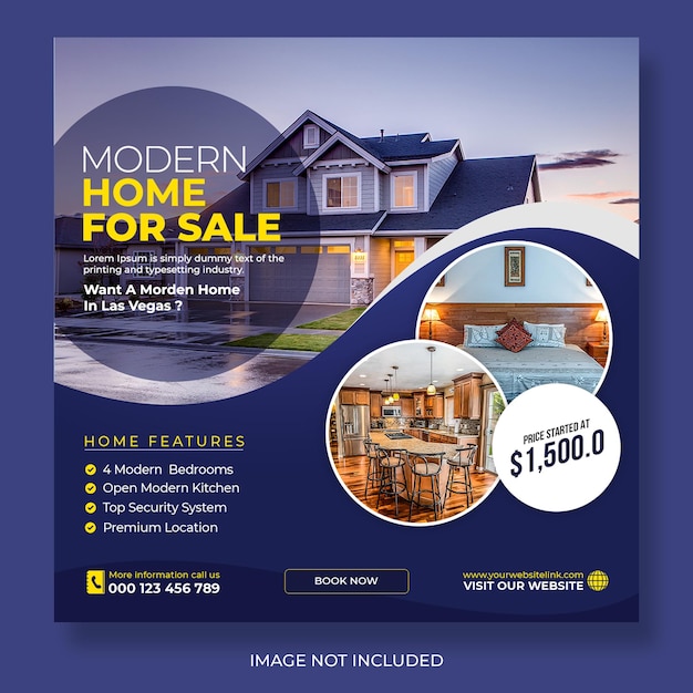 Real estate modern house sell Facebook Instagram post or social media banner template