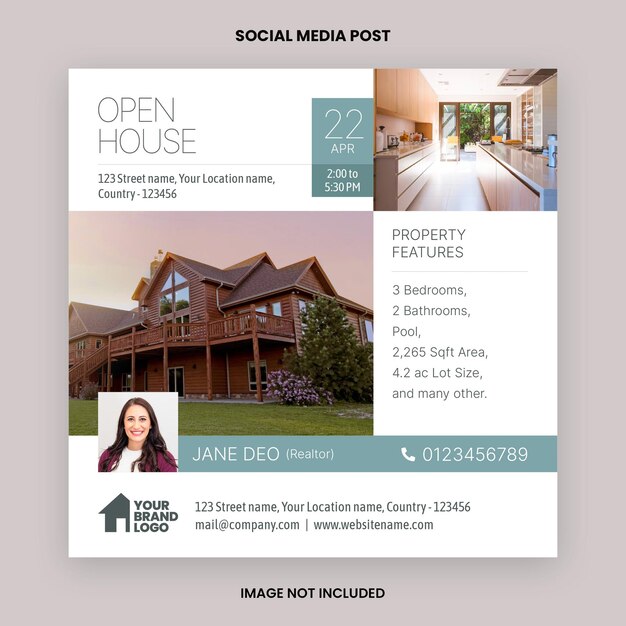PSD real estate open house social media post template real estate services