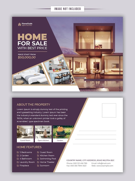Real estate postcard Property postcard Home for sale Real estate marketing PSD Post Card