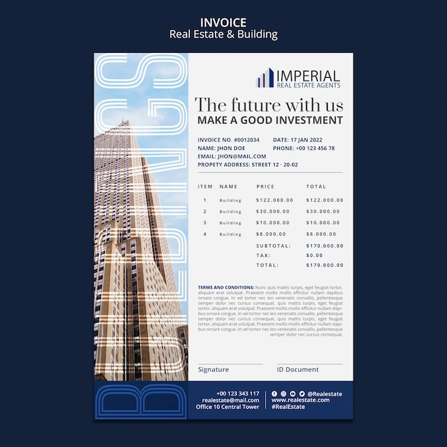 PSD real estate project invoice template