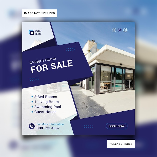 Real estate property house social media banner or square flyer template