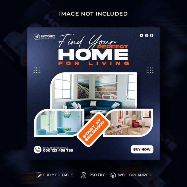 PSD real estate property instagram post or social media banner design template