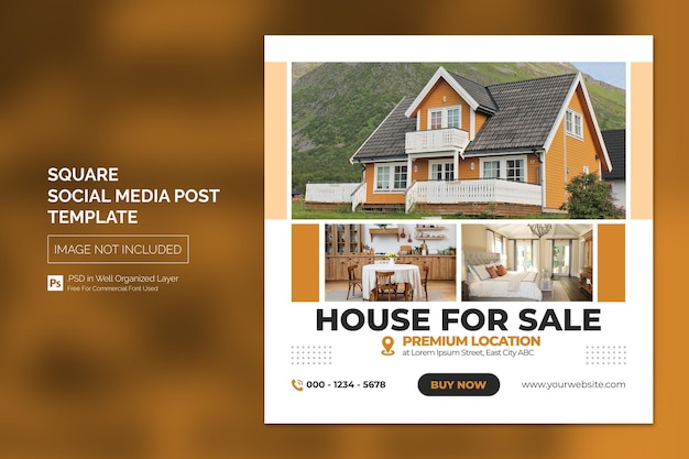 PSD real estate property social media post or square web banner advertising template