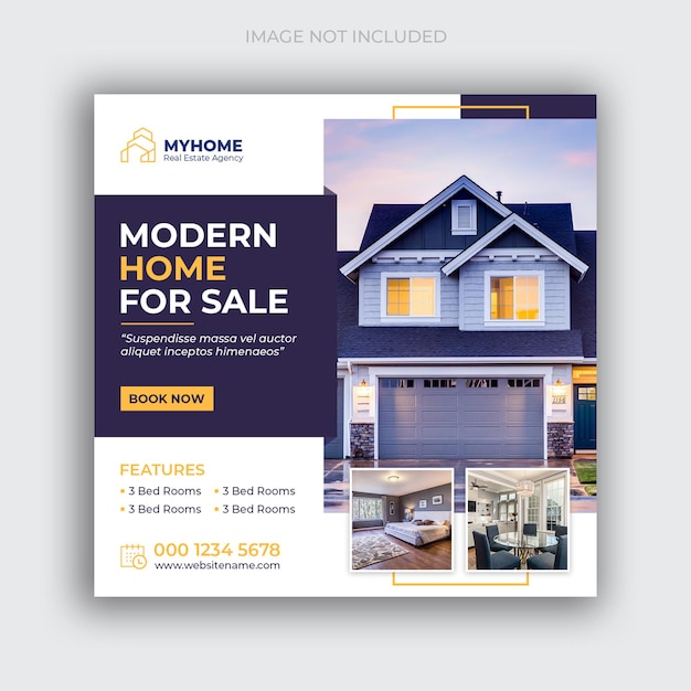 Banner di social media di vendita immobiliare o modello di volantino quadrato
