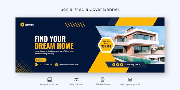 Modello di banner di copertina di facebook per i social media immobiliari