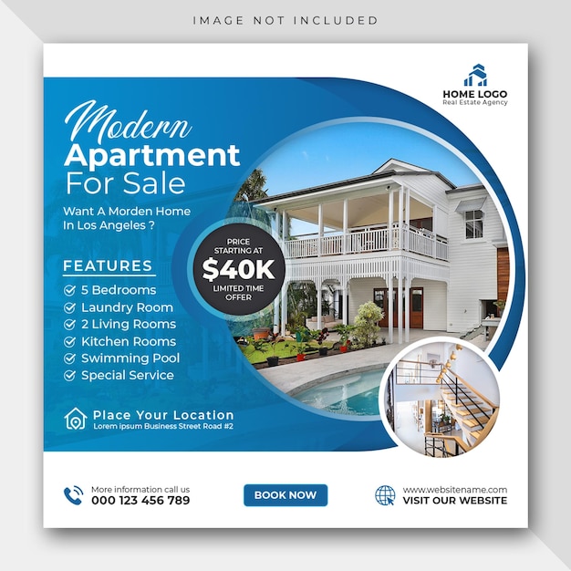 Real estate social media post or house property sale instagram story square banner template