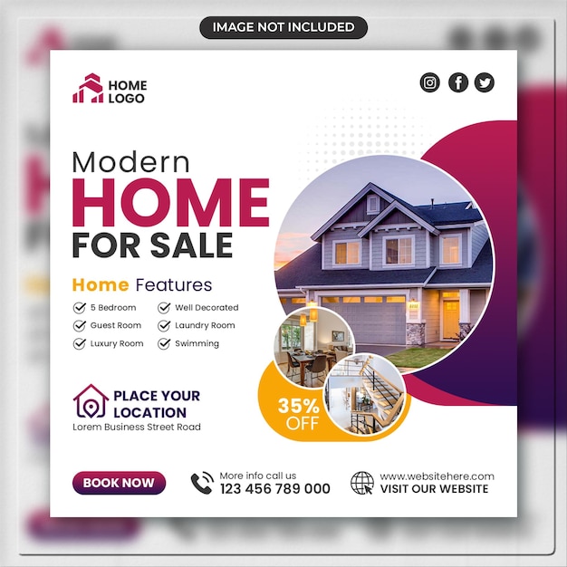 Real estate social media post square flyer modern house property sale banner