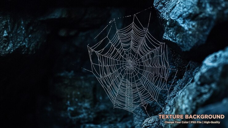 PSD real spiderwebs between the window and a ladder inside a haunted cabin fear horror halloween