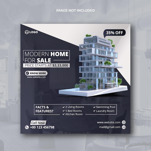 PSD realestate house property post di facebook o modello di banner web per la pubblicità domestica di squire