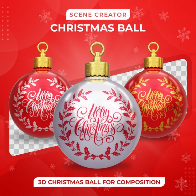 Realistic 3d colorful christmas glossy ball decoration ornaments 3d render