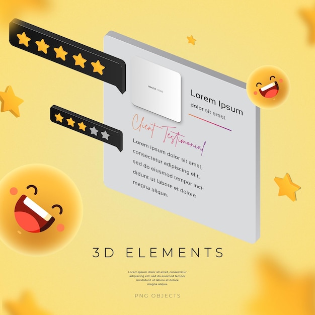 PSD modello realistico di recensione del cliente 3d