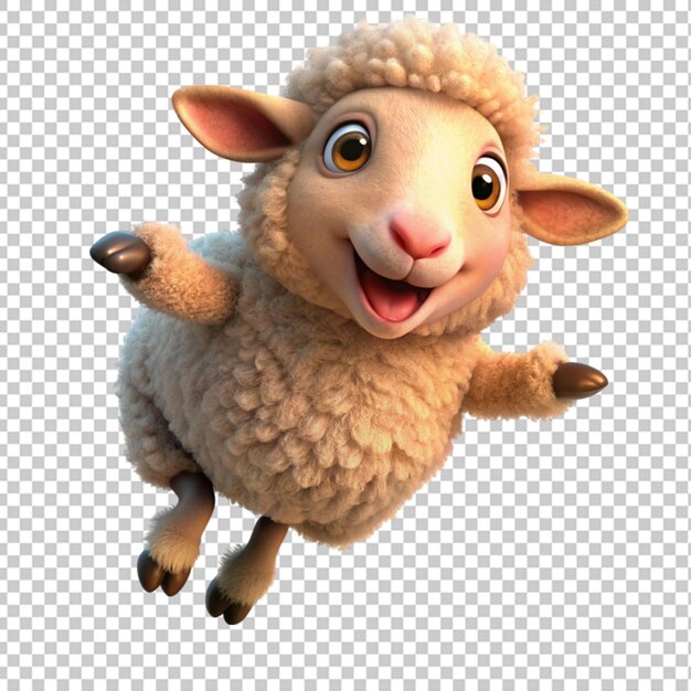 PSD realistic 3d of cute sheep jumping transparent background