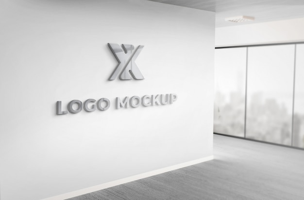 PSD realistic 3d dark grey logo mockup office wall