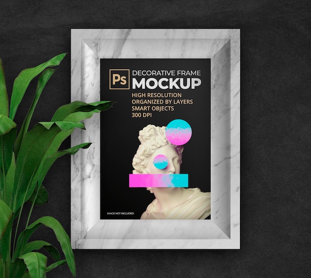 Realistic 3D decorative frame Mockup on the wall