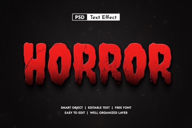 공포와 무서운 질감 스타일로 현실적인 3d 편집 가능한 텍스트 효과 로고 모형 템플릿