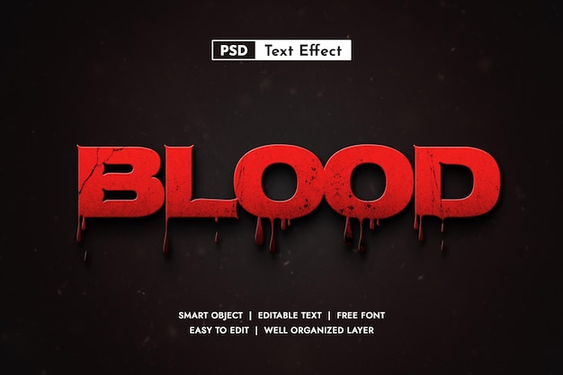 Realistic 3d editable text effect logo mockup template with horror and scary texture style