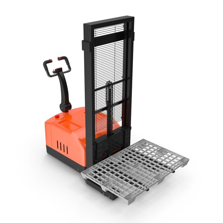 PSD realistic 3d electric pallet stacker with plastic pallet psd files detailed industrial and warehouse